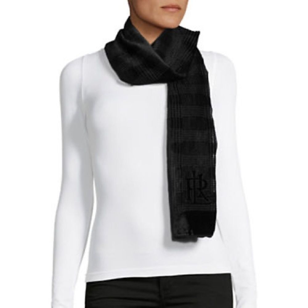 Lauren Ralph Lauren Velvet Burnout Scarf-BLACK-One Size